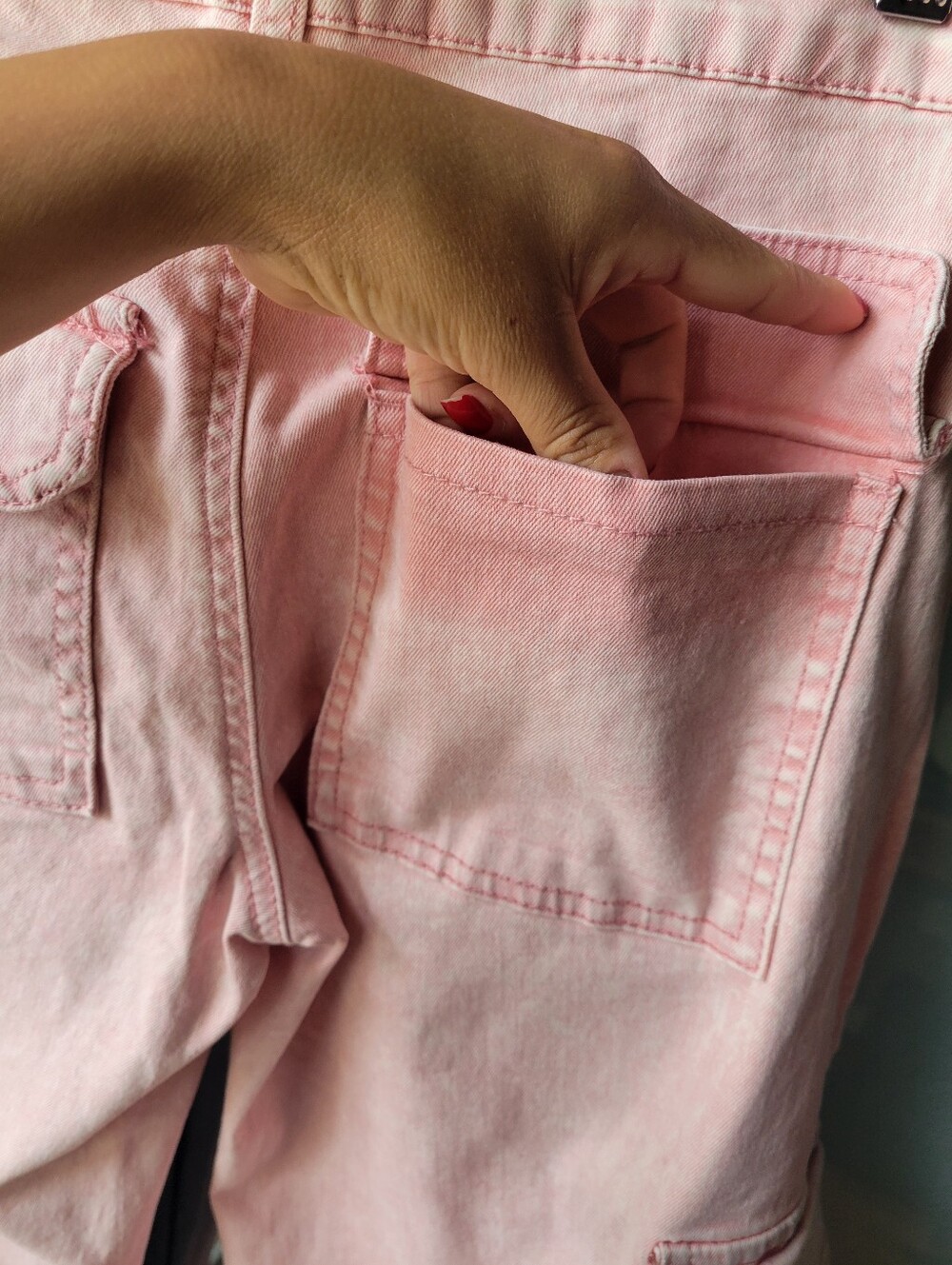 Light Pink Disclosure Denim Women's Cargo Jeans Size 27 Pockets Wide Leg Cut - Picture 6 of 9